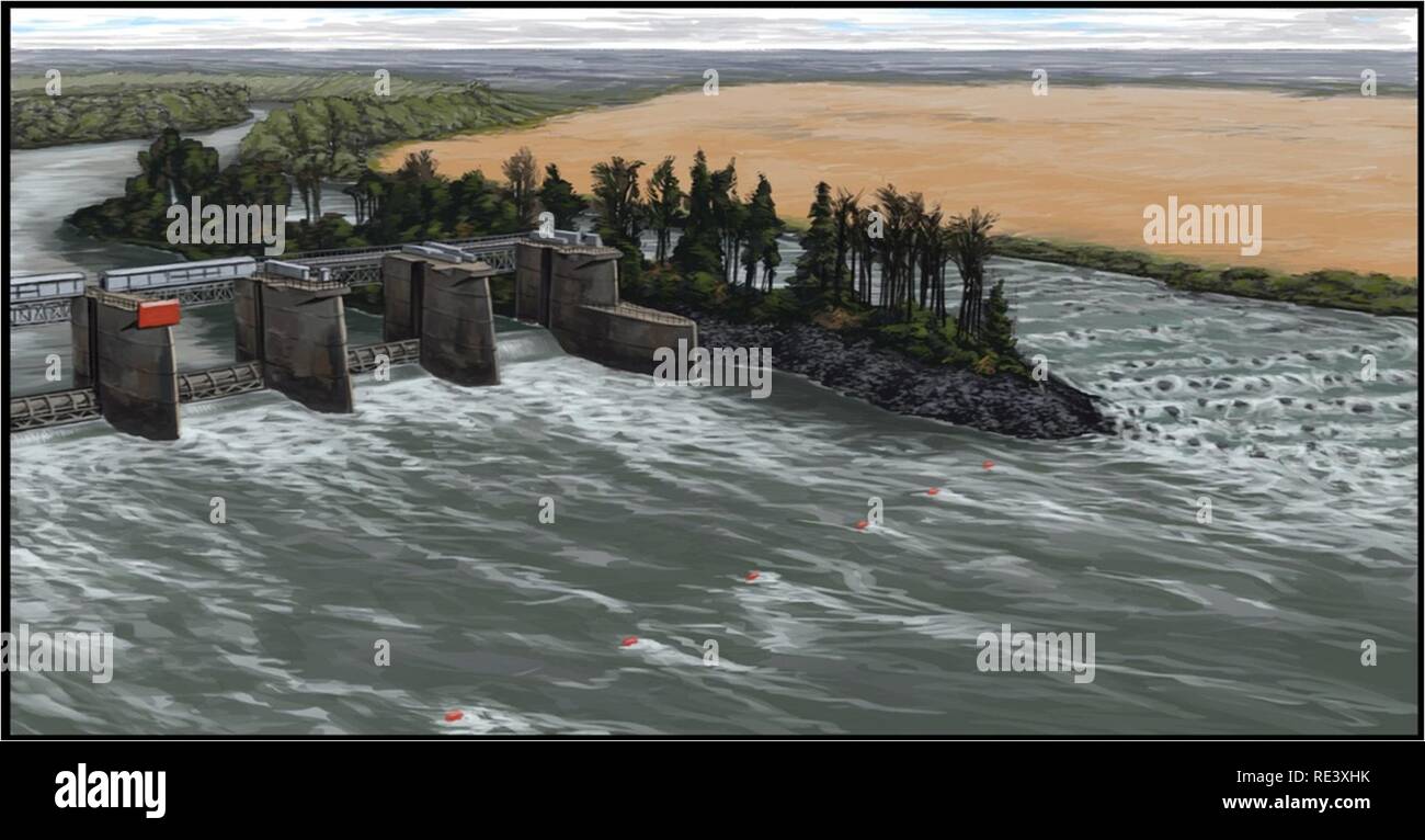 An artist's rendering of the fish bypass at the New Savannah Bluff Lock and Dam. Stock Photo