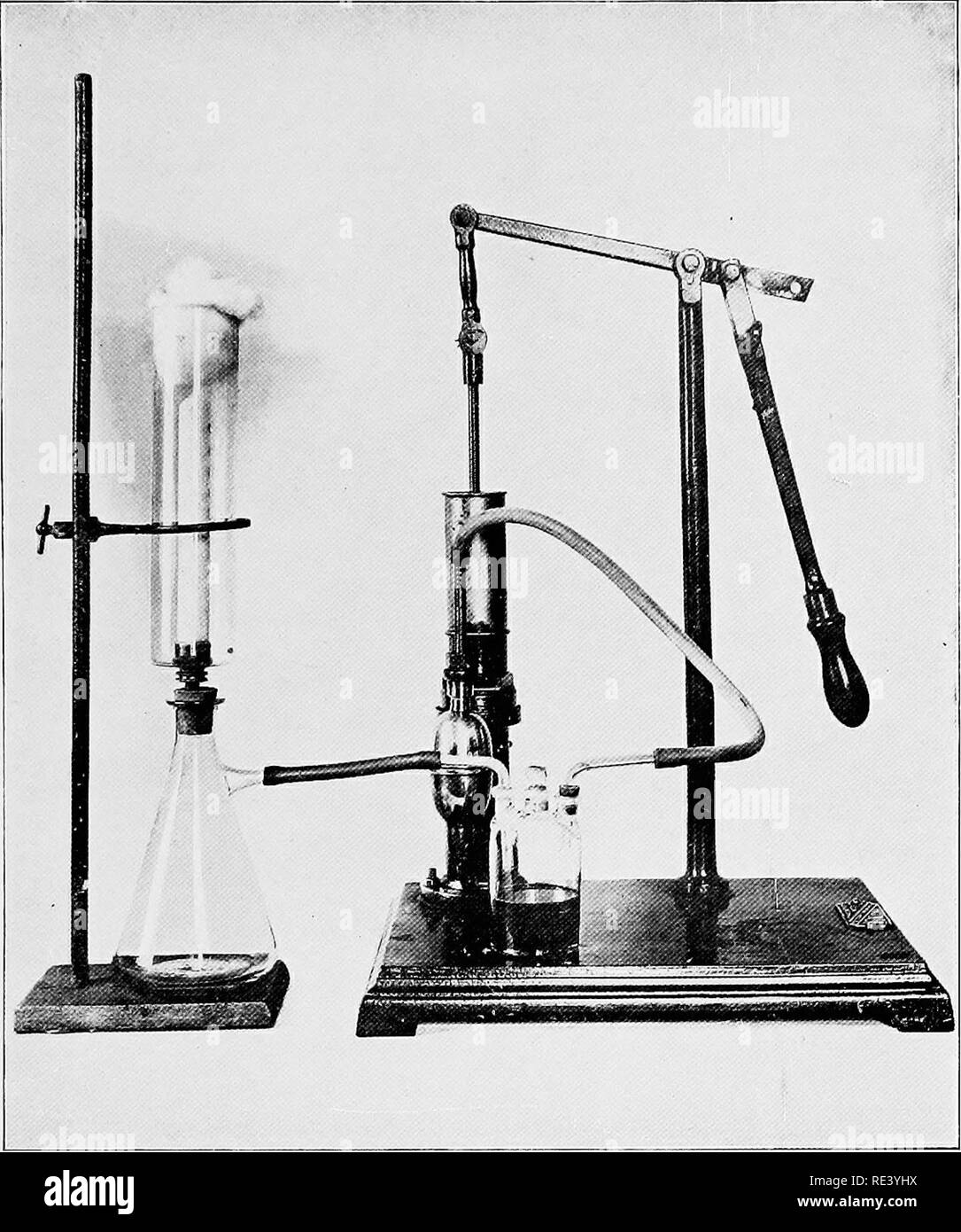 . Bacteriology and the public health. Bacteriology; Public health. PLATE 31.. Apparatus for Filtering Water to facilitate its Bacteriological Examination. (The fllter-bmshing method). [To face page 466.. Please note that these images are extracted from scanned page images that may have been digitally enhanced for readability - coloration and appearance of these illustrations may not perfectly resemble the original work.. Newman, George, Sir, 1870-1948. Philadelphia, P. Blakiston's Son &amp; Co. Stock Photo