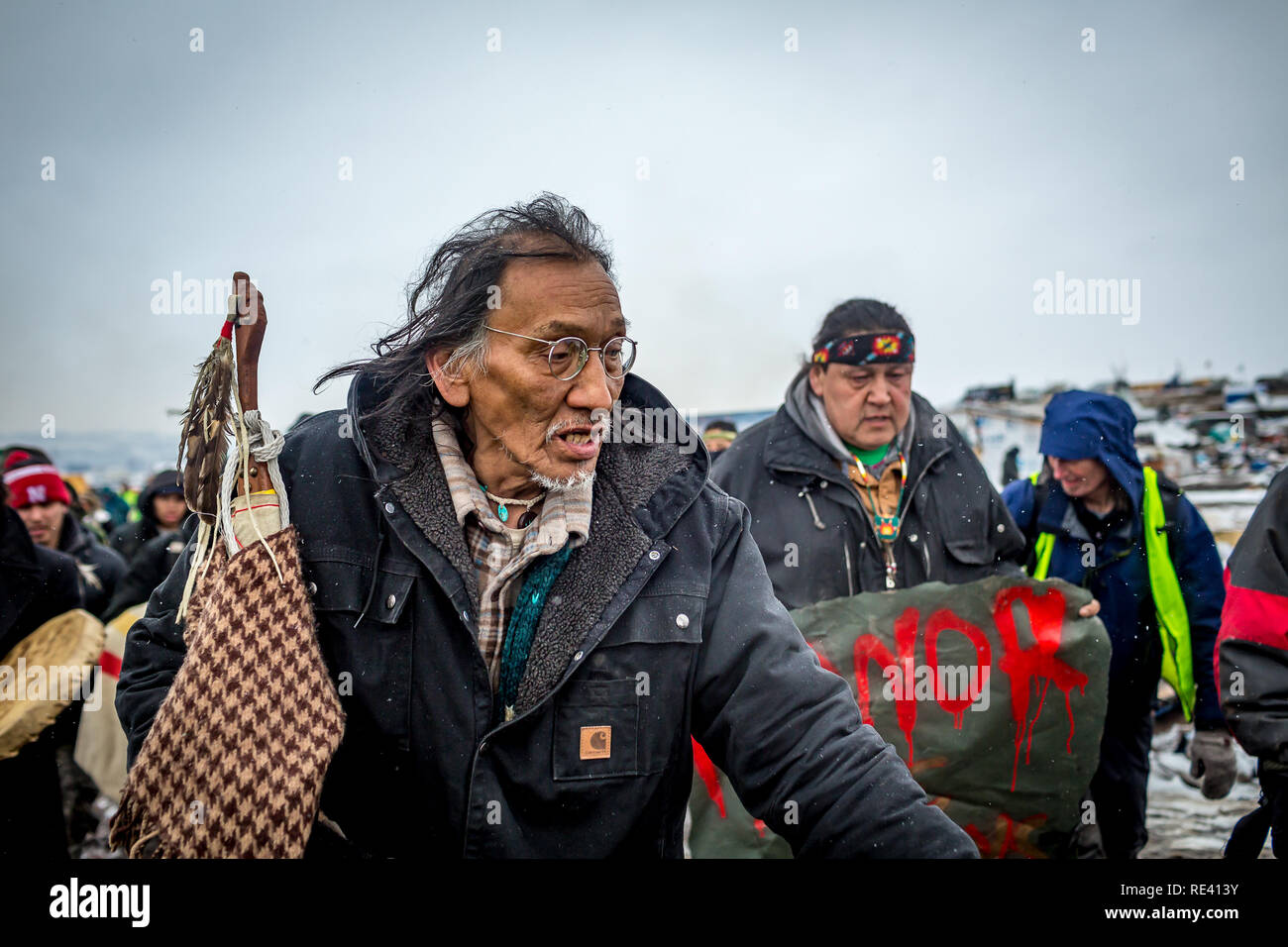 Standing Rock, United States. 22nd Feb, 2017. During the indigenous people march in Washington DC, a native American elder, Nate Phillips, a member of the Omaha Nation and a Vietnam Vet, was openly mocked by a group of teens from Covington Catholic High School., a private, all-male high school in Park Hills, Kentucky. Credit: Michael Nigro/Pacific Press/Alamy Live News Stock Photo