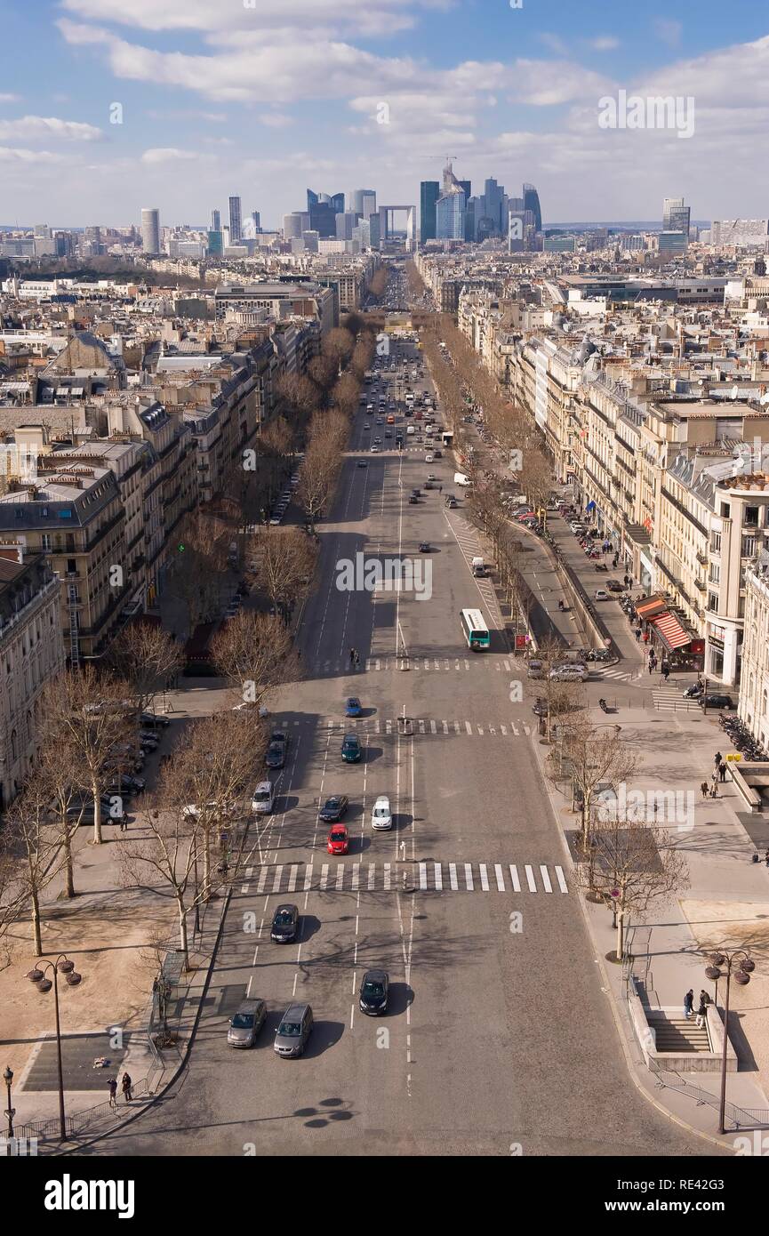 View over the Avenue de la Grande Armee and the La Defense business district, Paris, France, Europe Stock Photo
