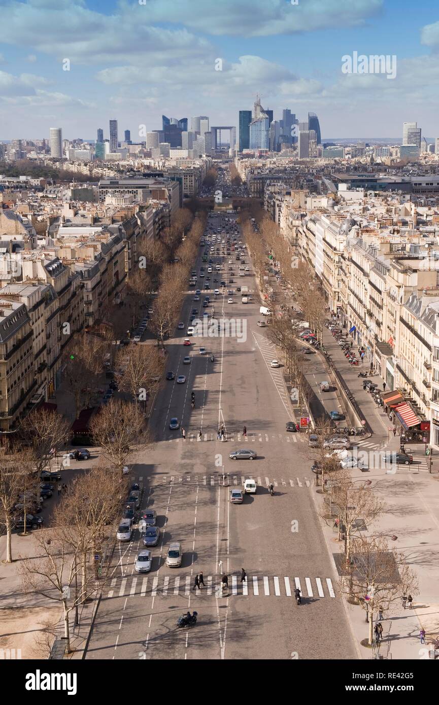 View over the Avenue de la Grande Armee and the La Defense business district, Paris, France, Europe Stock Photo
