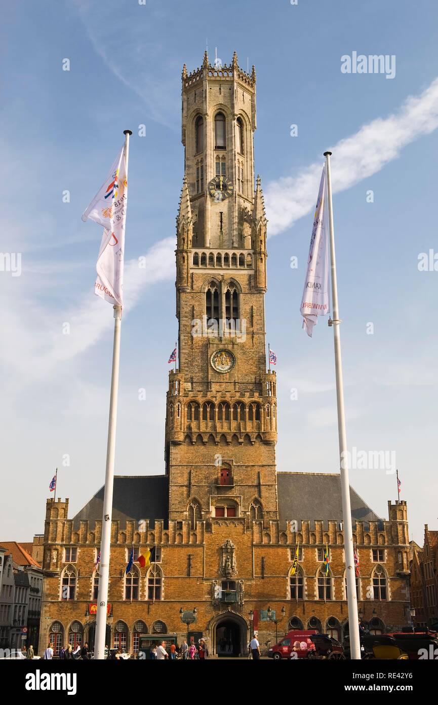 Market square and the belfry, historic centre of Bruges, Unesco World