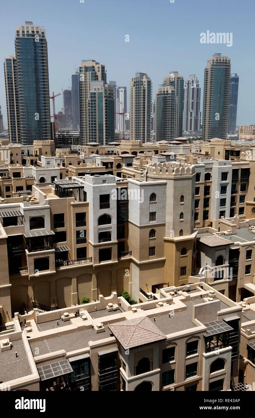 Apartments in Oldtown Dubai and skyscrapers in Downtown Dubai, United ...