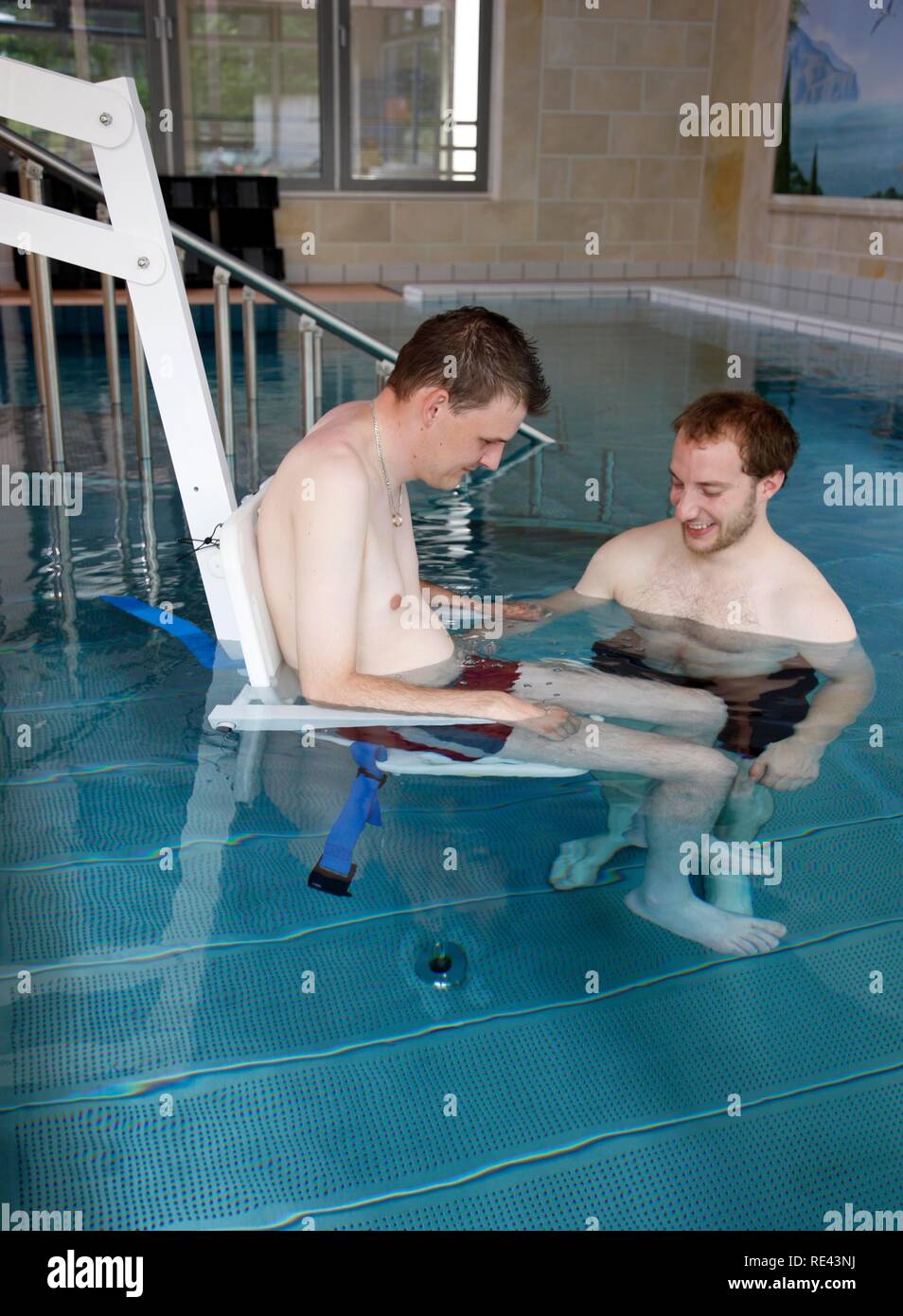 Transport lift for individual therapy in a heated pool, physical therapy in a neurological rehabilitation centre, Bonn Stock Photo
