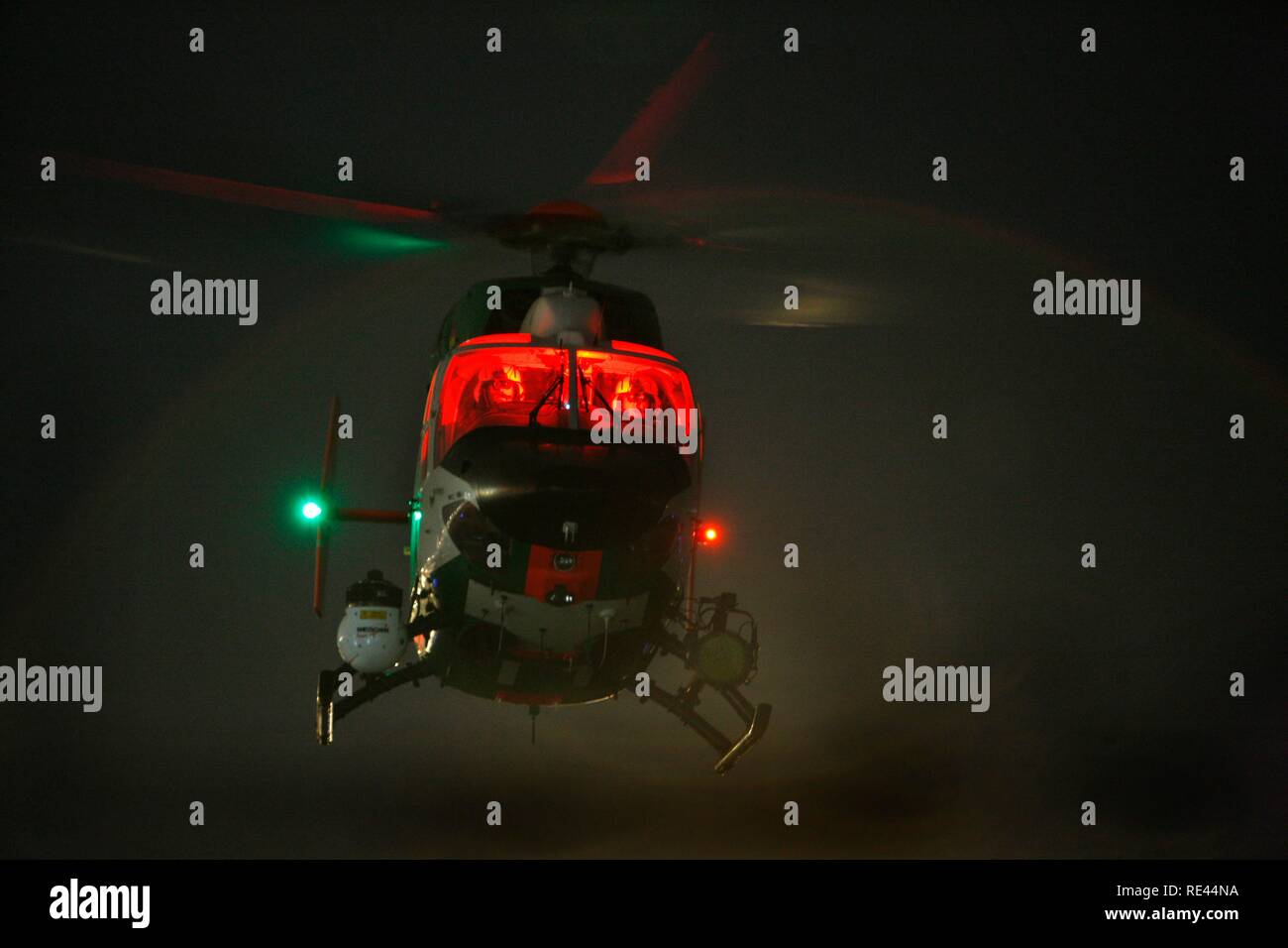 Patrol helicopter with night flying capability, image intensifier, infrared camera, night mission, police flying squadron NRW Stock Photo