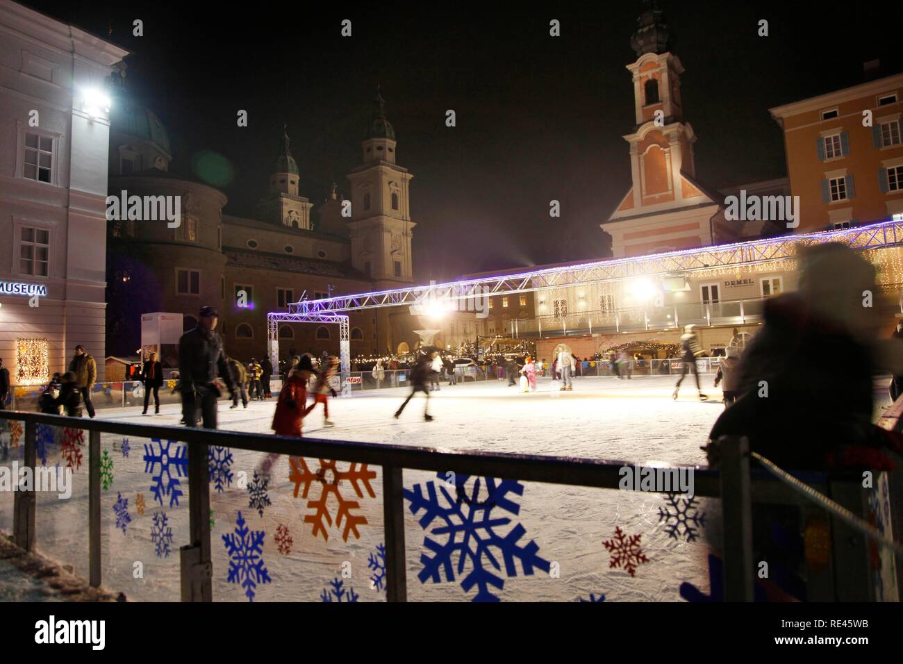 Skating rink, Christmas market at the cathedral, old town, Salzburg, Austria, Europe Stock Photo