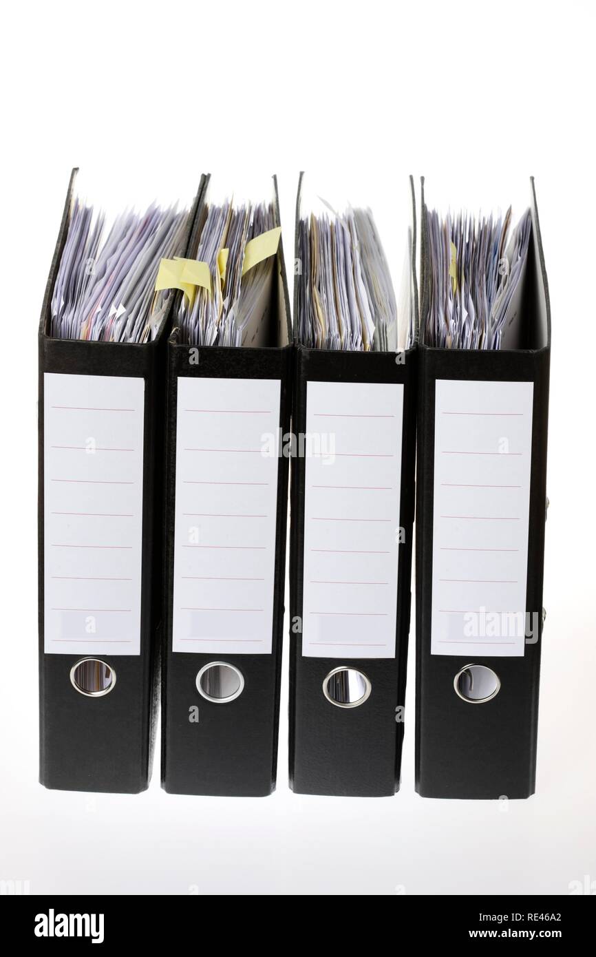Black ring binders, blank labels Stock Photo