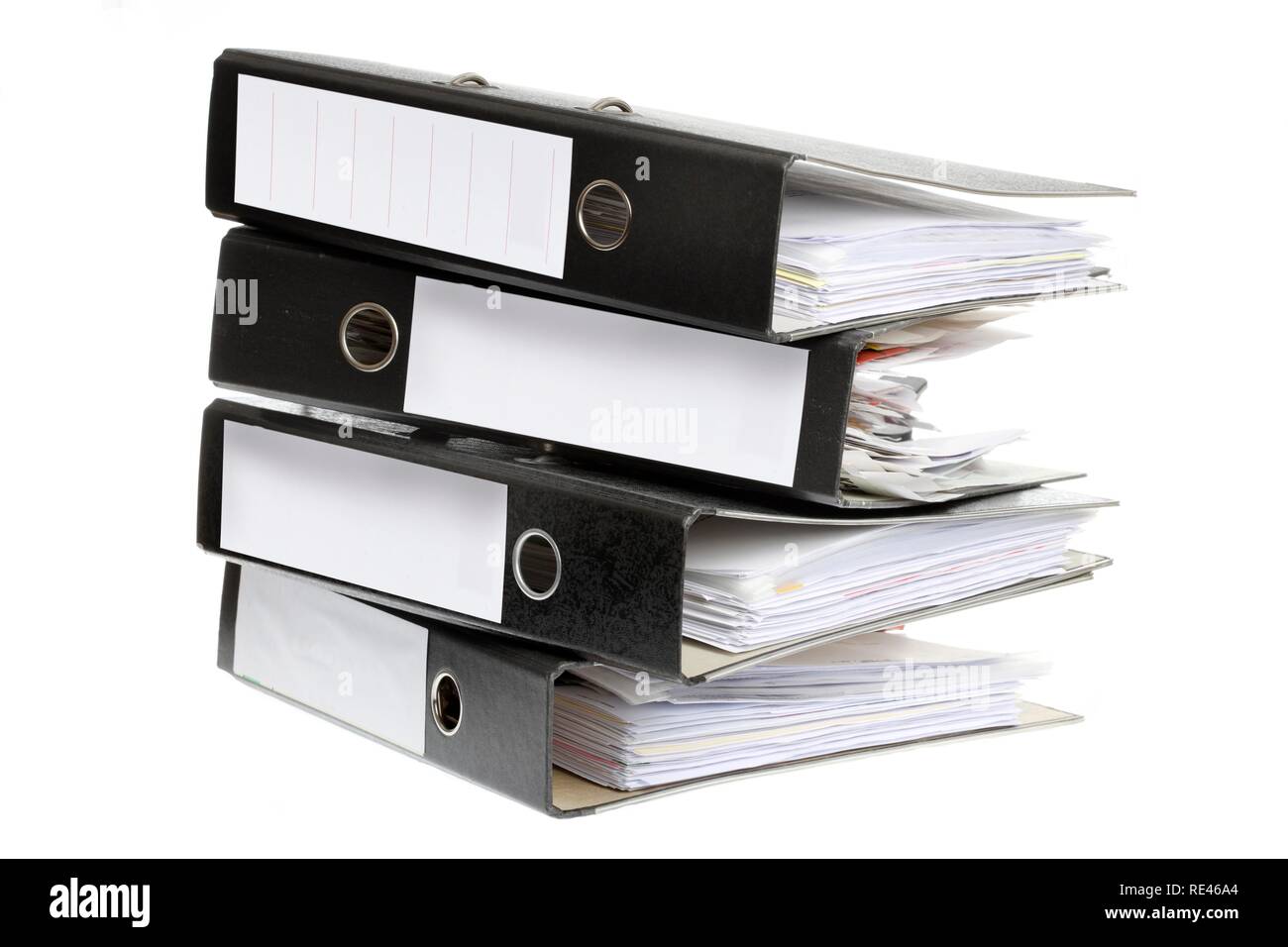 Black ring binders, blank labels Stock Photo Alamy
