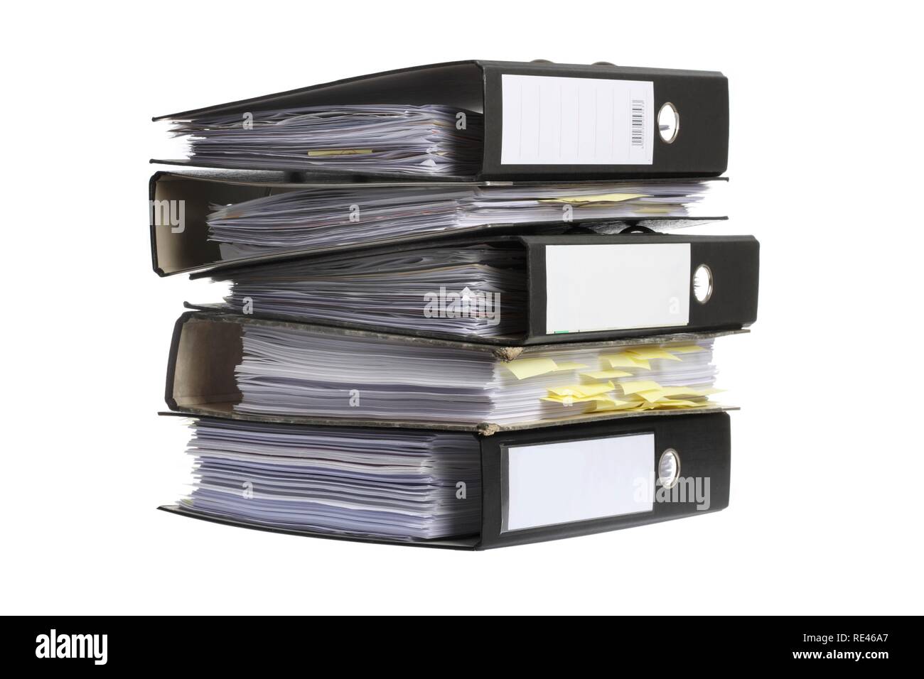 Black ring binders, blank labels Stock Photo