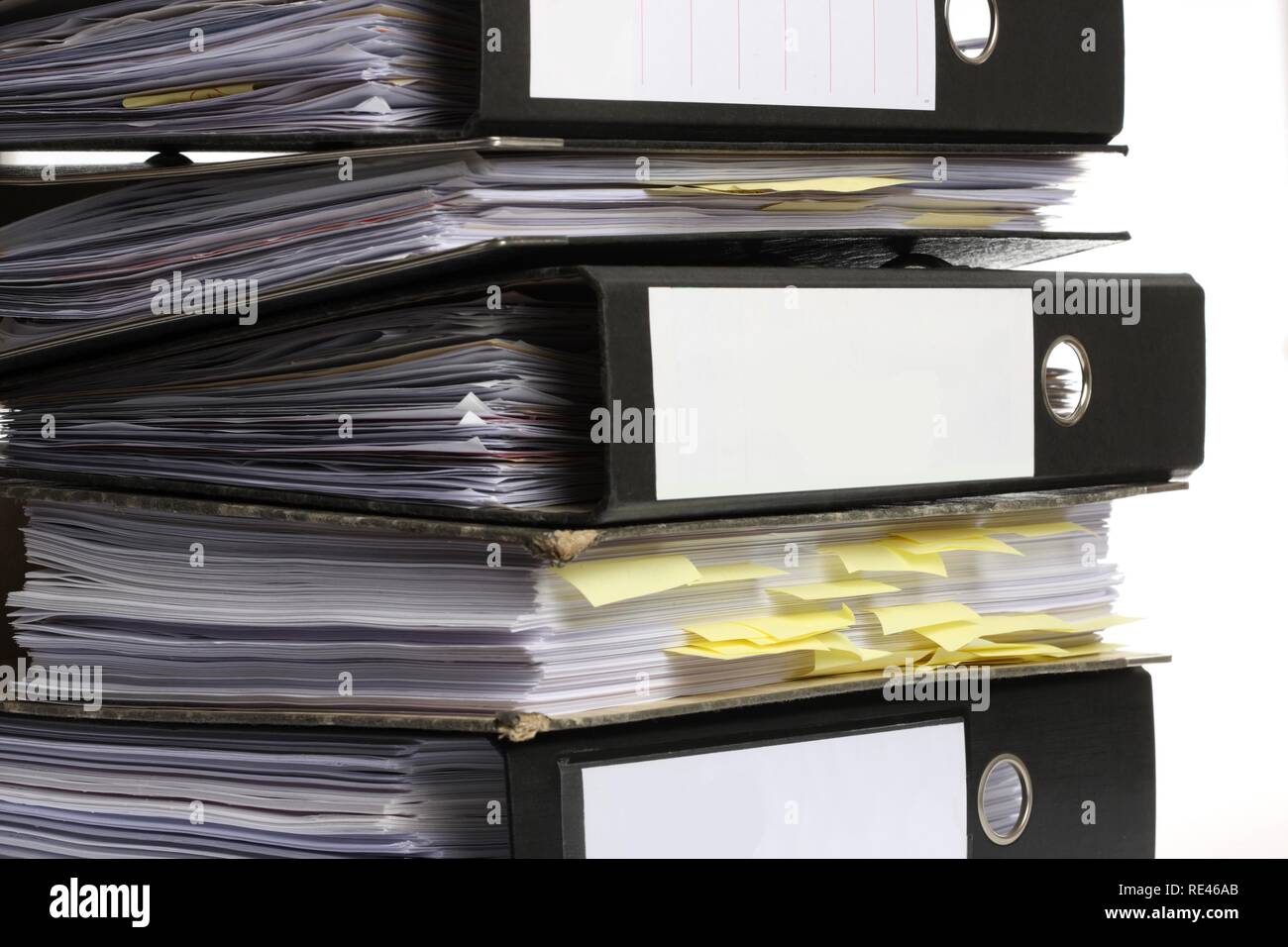 Black ring binders, blank labels Stock Photo