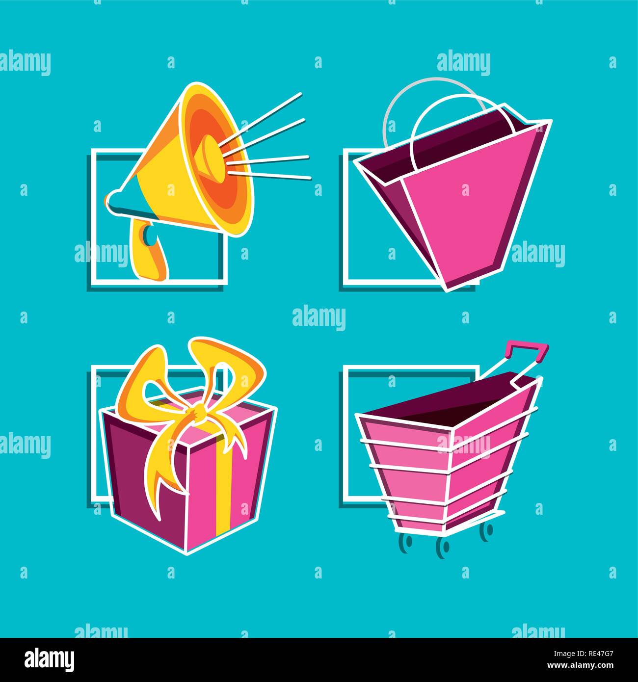 bag and cart shopping with set icons vector illustration design Stock ...