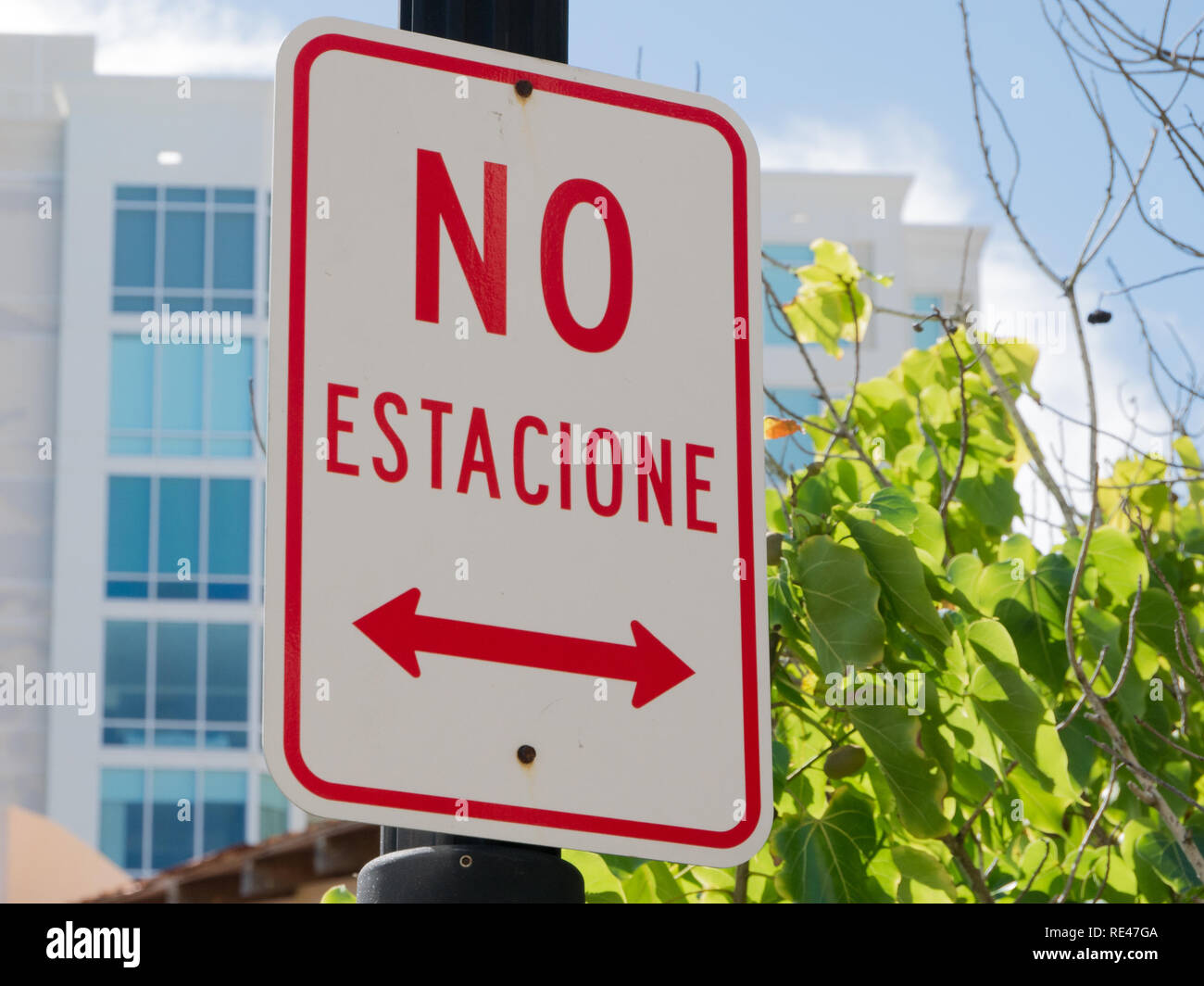 No estacione sign mean No parking in spanish language Stock Photo Alamy
