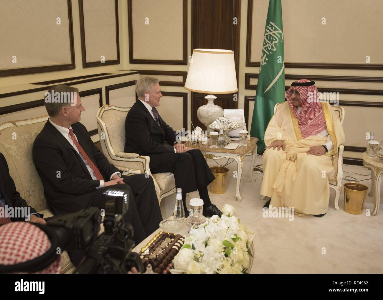 DAMMAM, Saudi Arabia (Nov. 27, 2016) Secretary of the Navy (SECNAV) Ray Mabus meets with Crown Prince of Saudi Arabia, Muhammad bin Nayef. Mabus is in the area as part of a multinational tour to meet with Sailors and Marines, and government and military leaders. Stock Photo