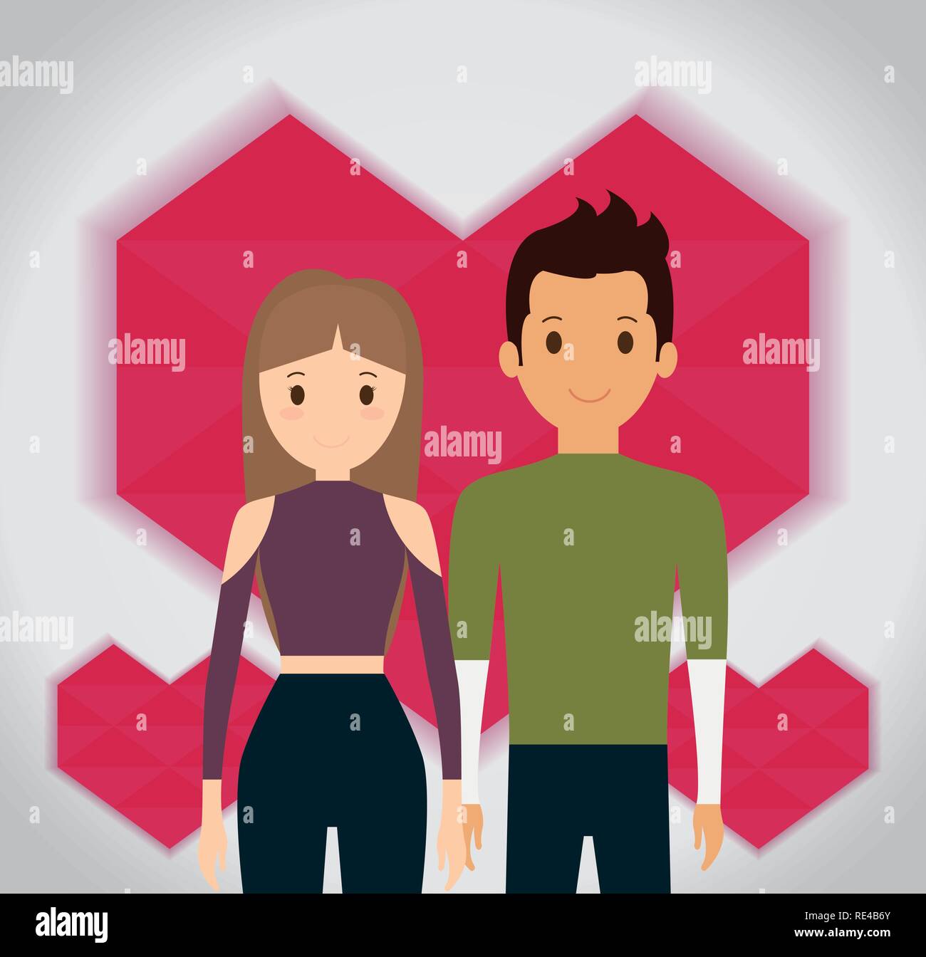lovers couple with hearts floating vector illustration design Stock ...