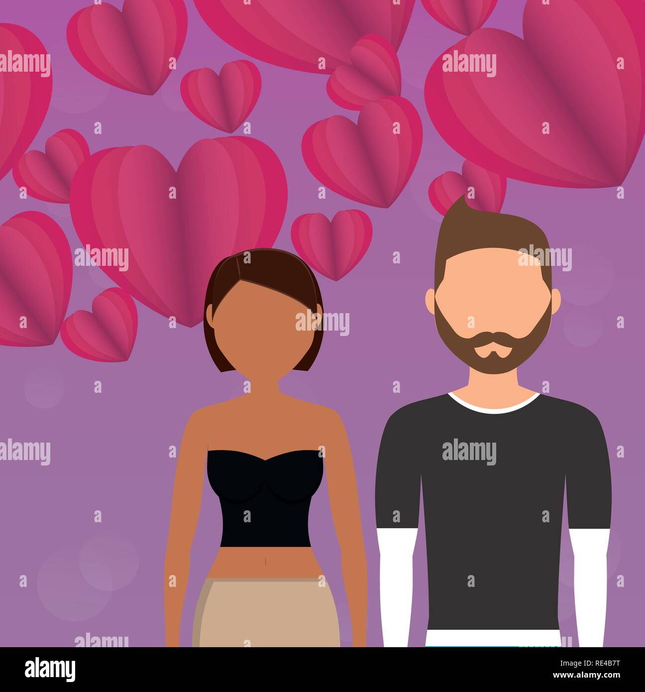 lovers couple with hearts floating vector illustration design Stock ...