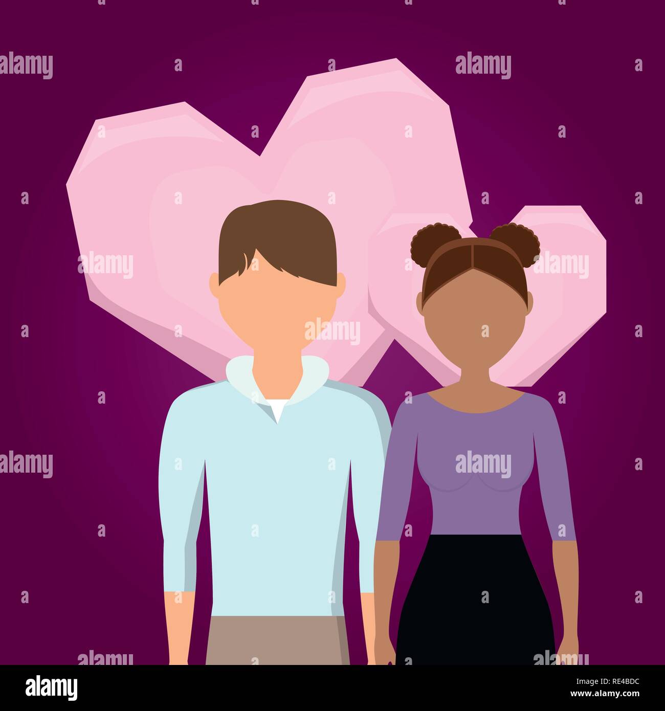 lovers couple with hearts floating vector illustration design Stock ...