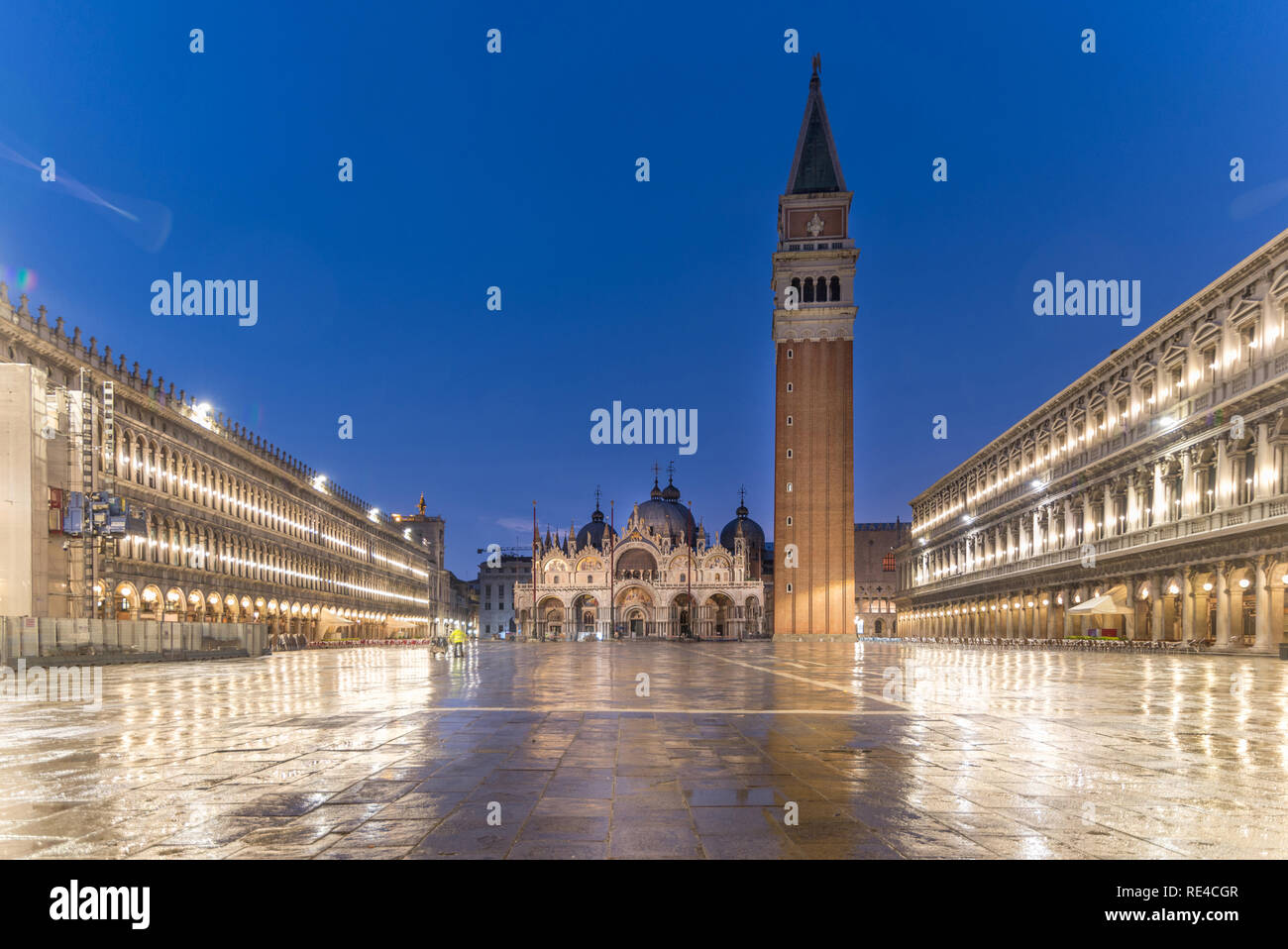 St.Marks Square early in the morning in the rain Stock Photo