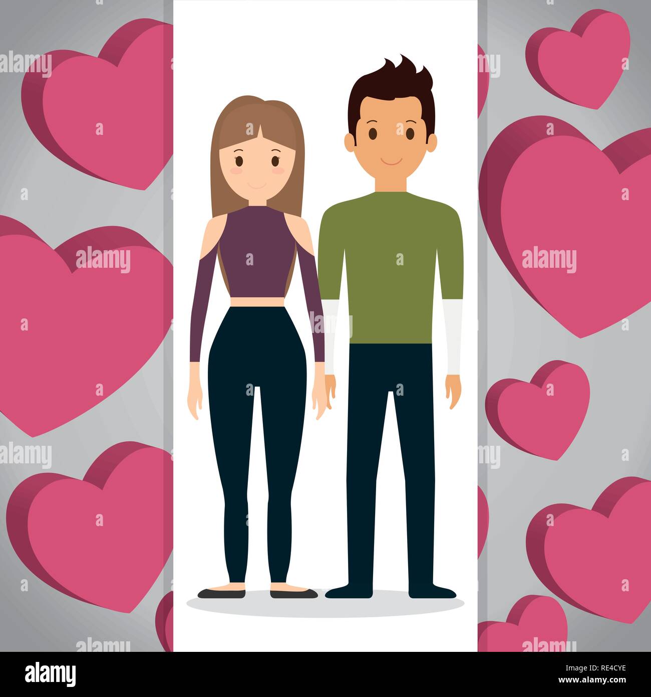 lovers couple with hearts pattern background vector illustration design ...