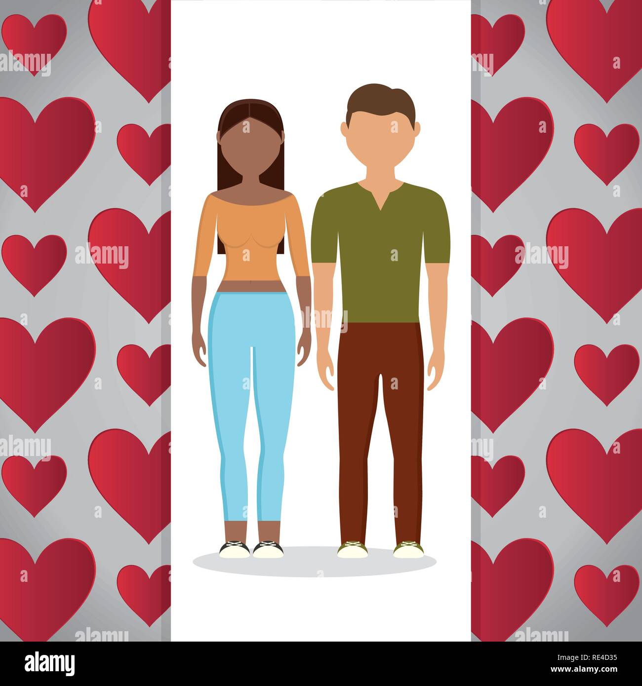 lovers couple with hearts pattern background vector illustration design ...