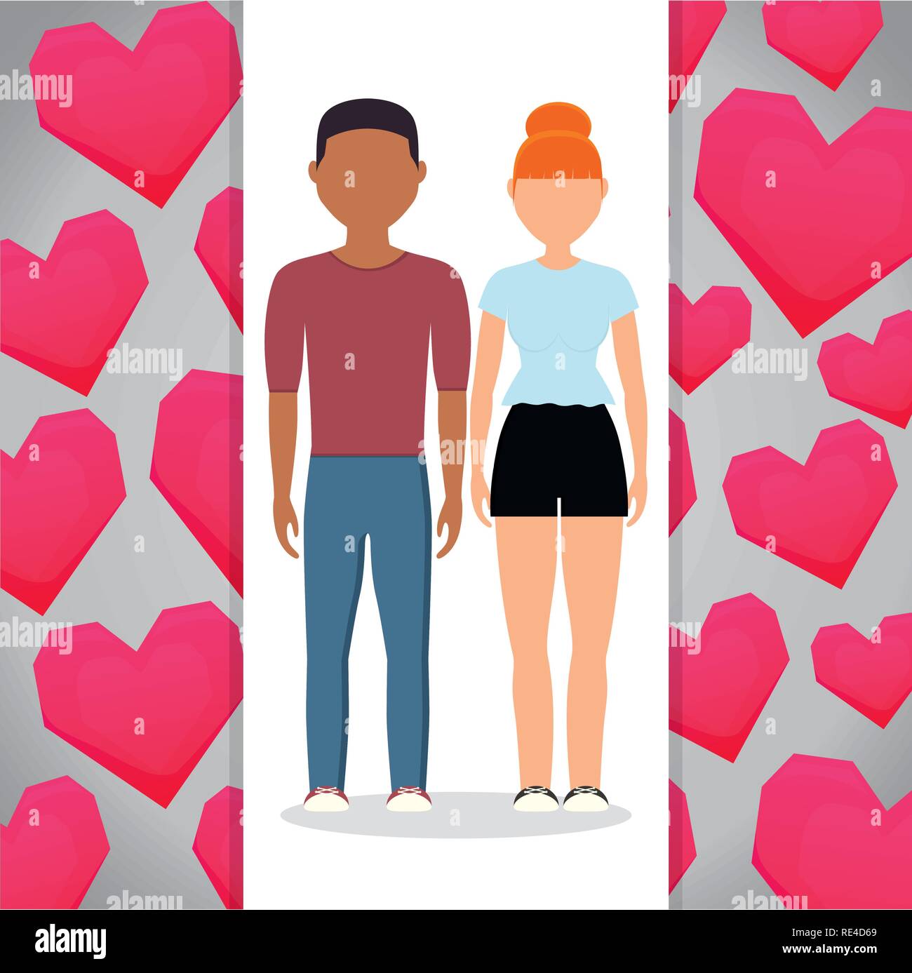 lovers couple with hearts pattern background vector illustration design ...