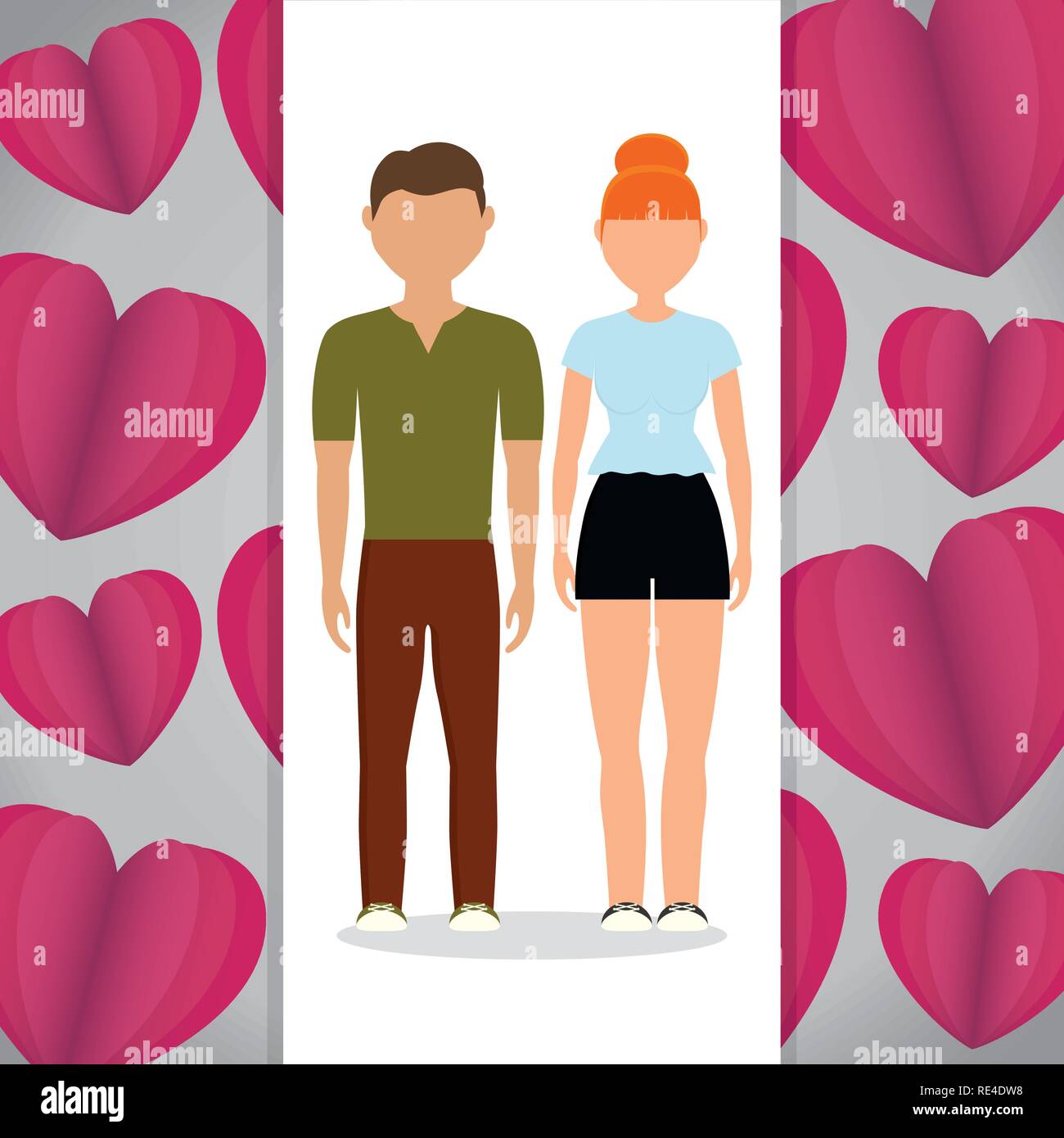 lovers couple with hearts pattern background vector illustration design ...