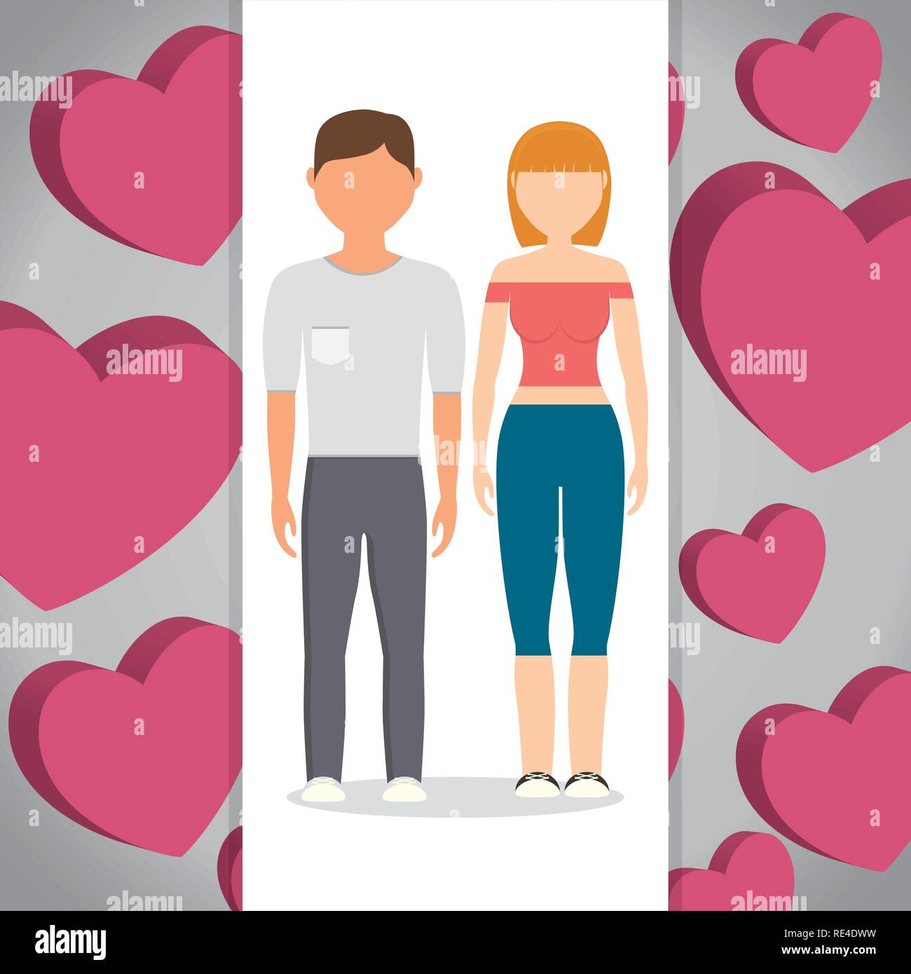 lovers couple with hearts pattern background vector illustration design ...