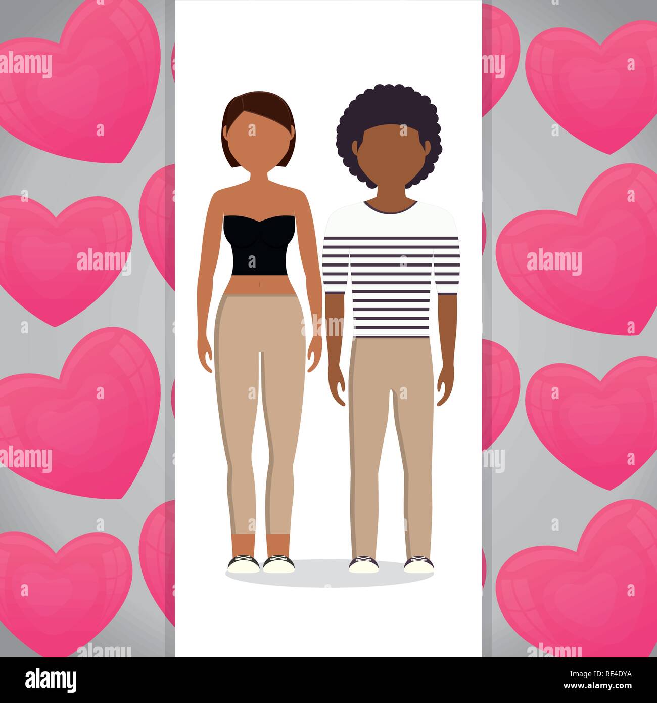 lovers couple with hearts pattern background vector illustration design ...