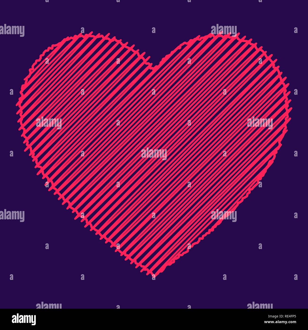 Scribbled pink heart, love icon. Isolated vector illustration. Stock Vector