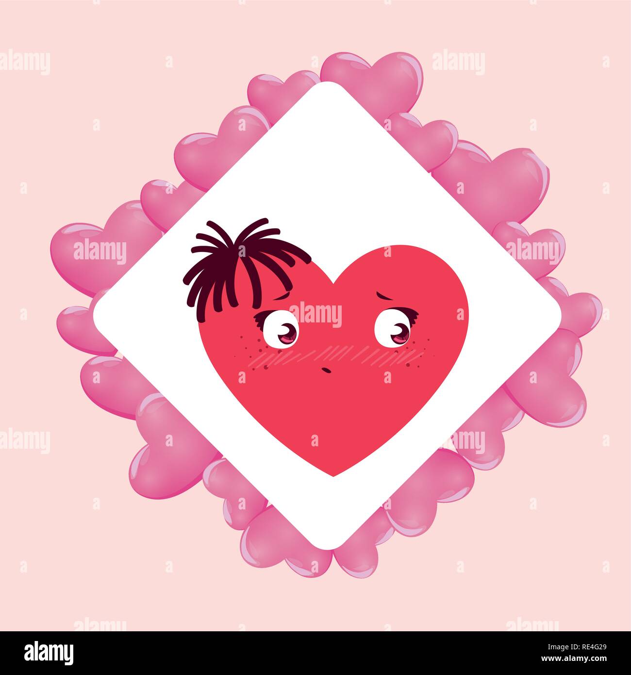heart face emoticon character in frame with hearts vector illustration ...