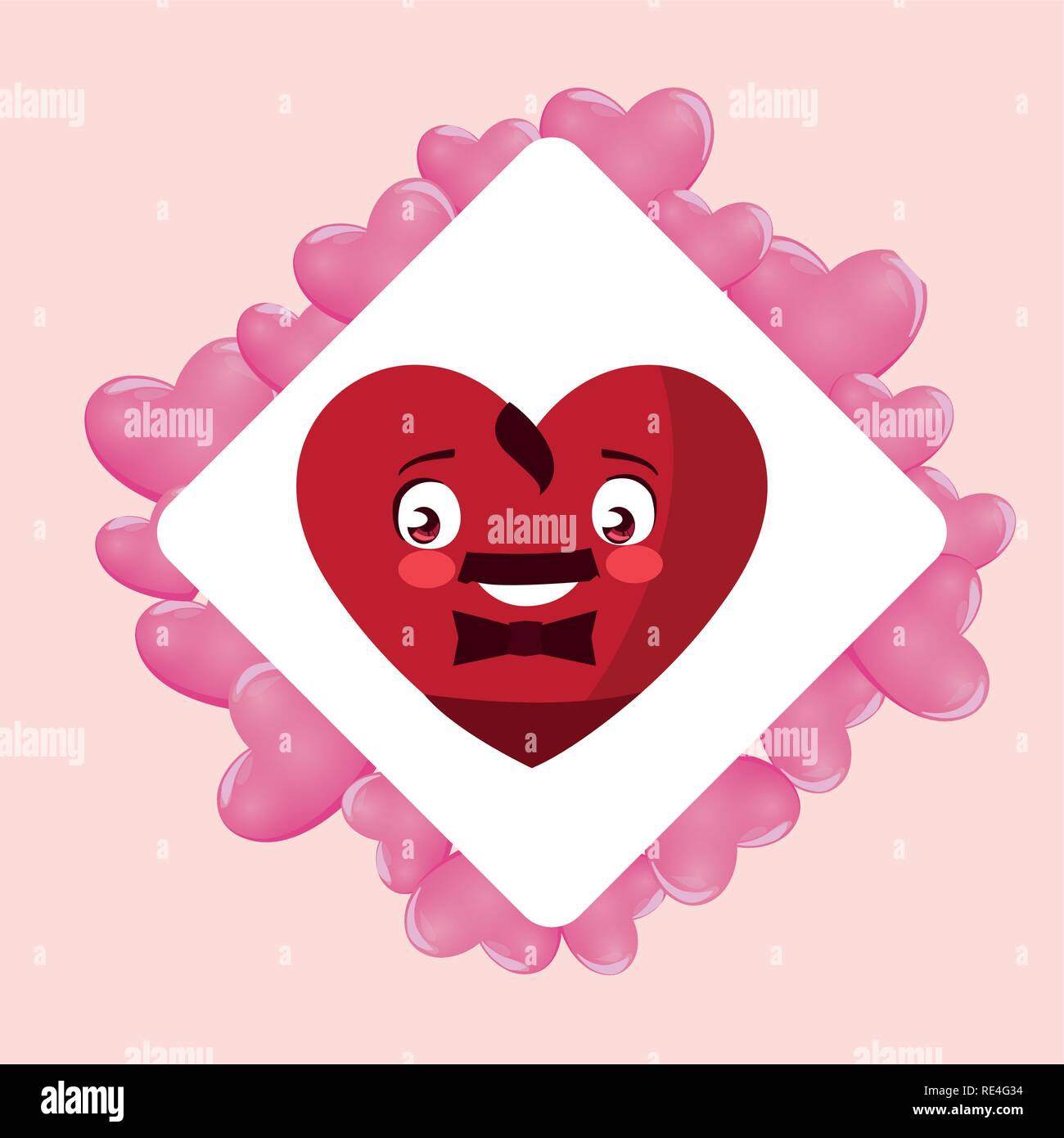 heart face emoticon character in frame with hearts vector illustration ...