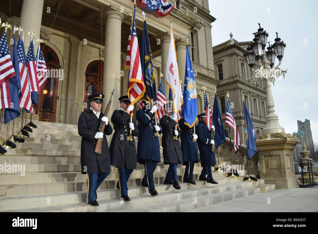 The Michigan National Guard honor guard participates in the