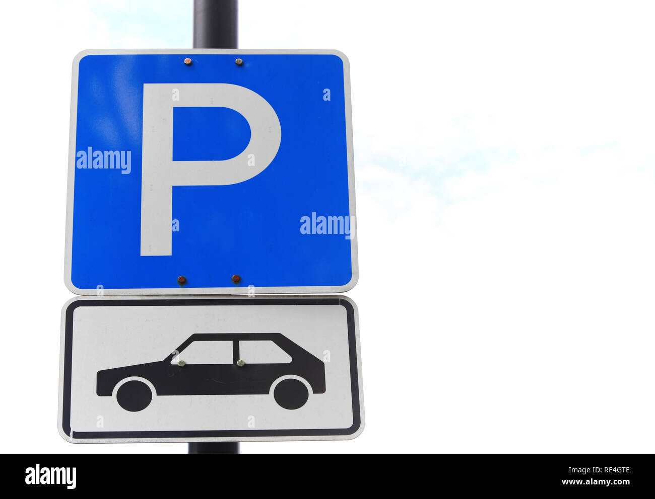 European parking sign with car icon on white background Stock Photo