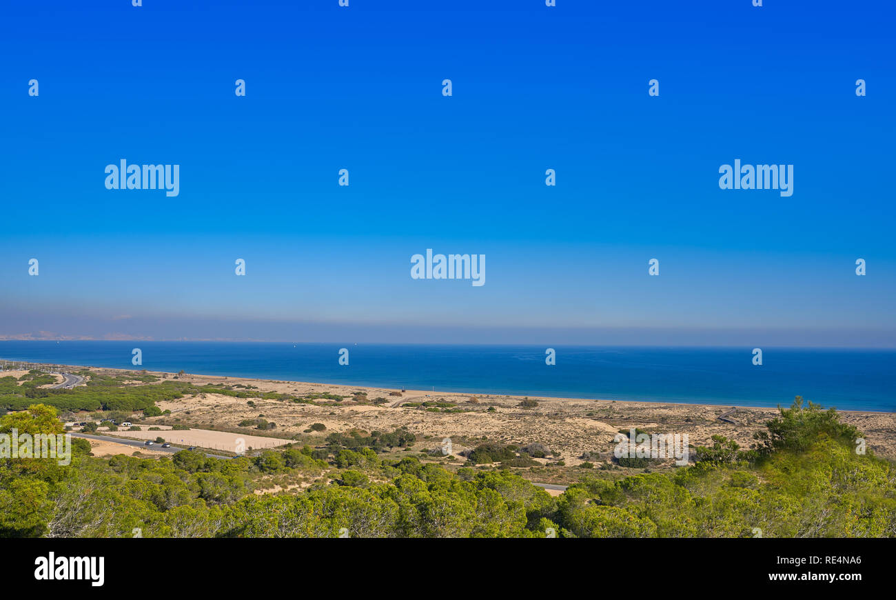 El Carabassi beach aerial in Elx Elche of Alicante in Spain at Costa Blanca also Carabasi Stock Photo