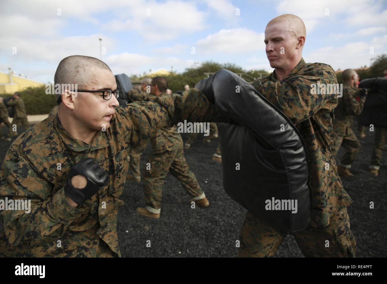 A recruit from Bravo Company, 1st Recruit Training Battalion, executes