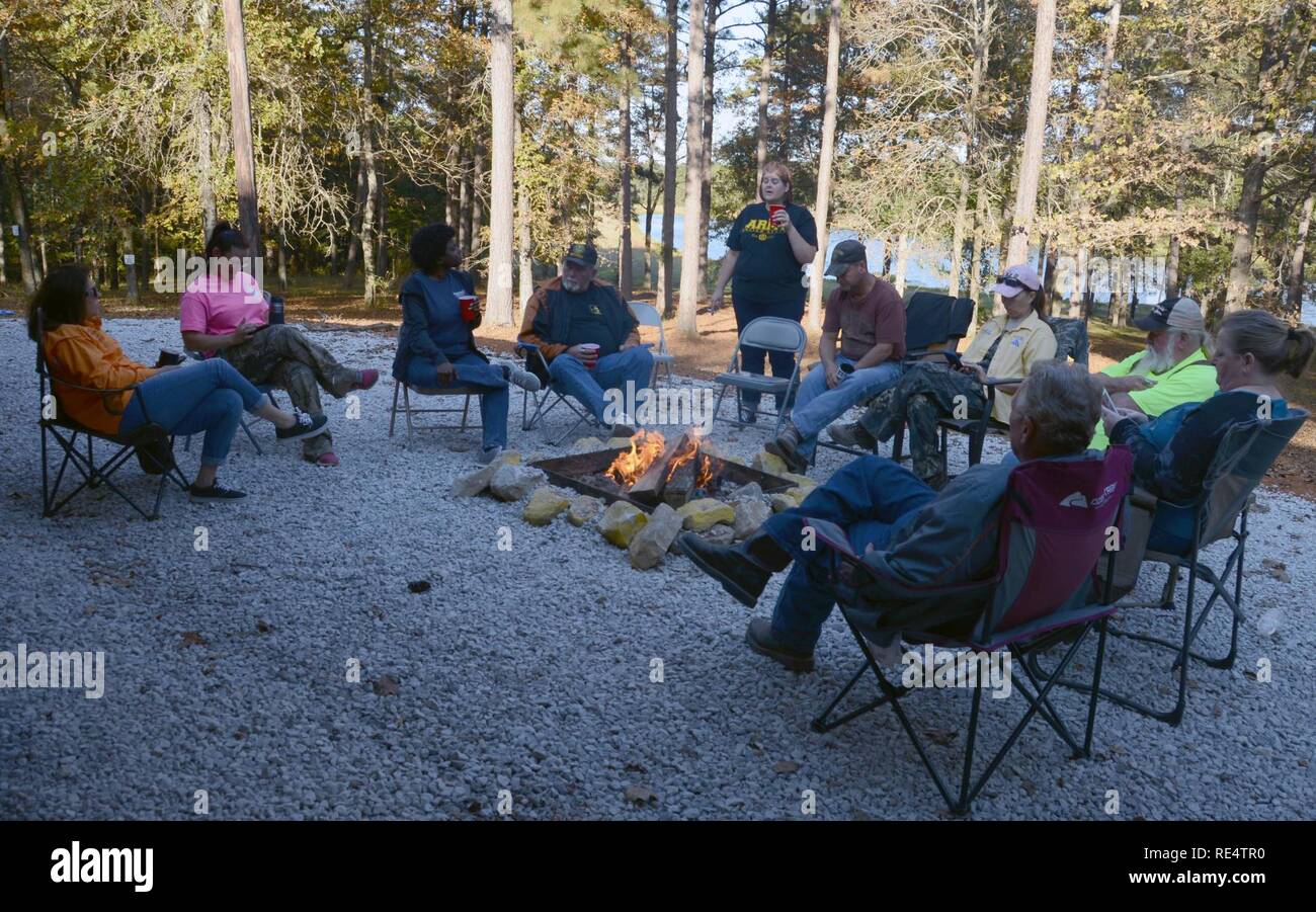 Veterans who participated in the third annual Disabled Veteran’s Hunt socialize around a fire