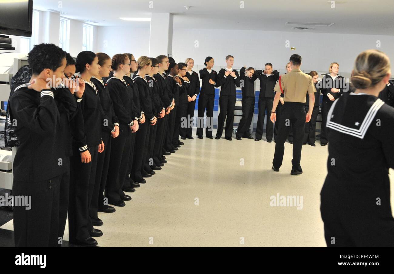 GREAT LAKES, Ill. (Nov. 10, 2016) Recruits from Division 904 line up in front of their racks in
