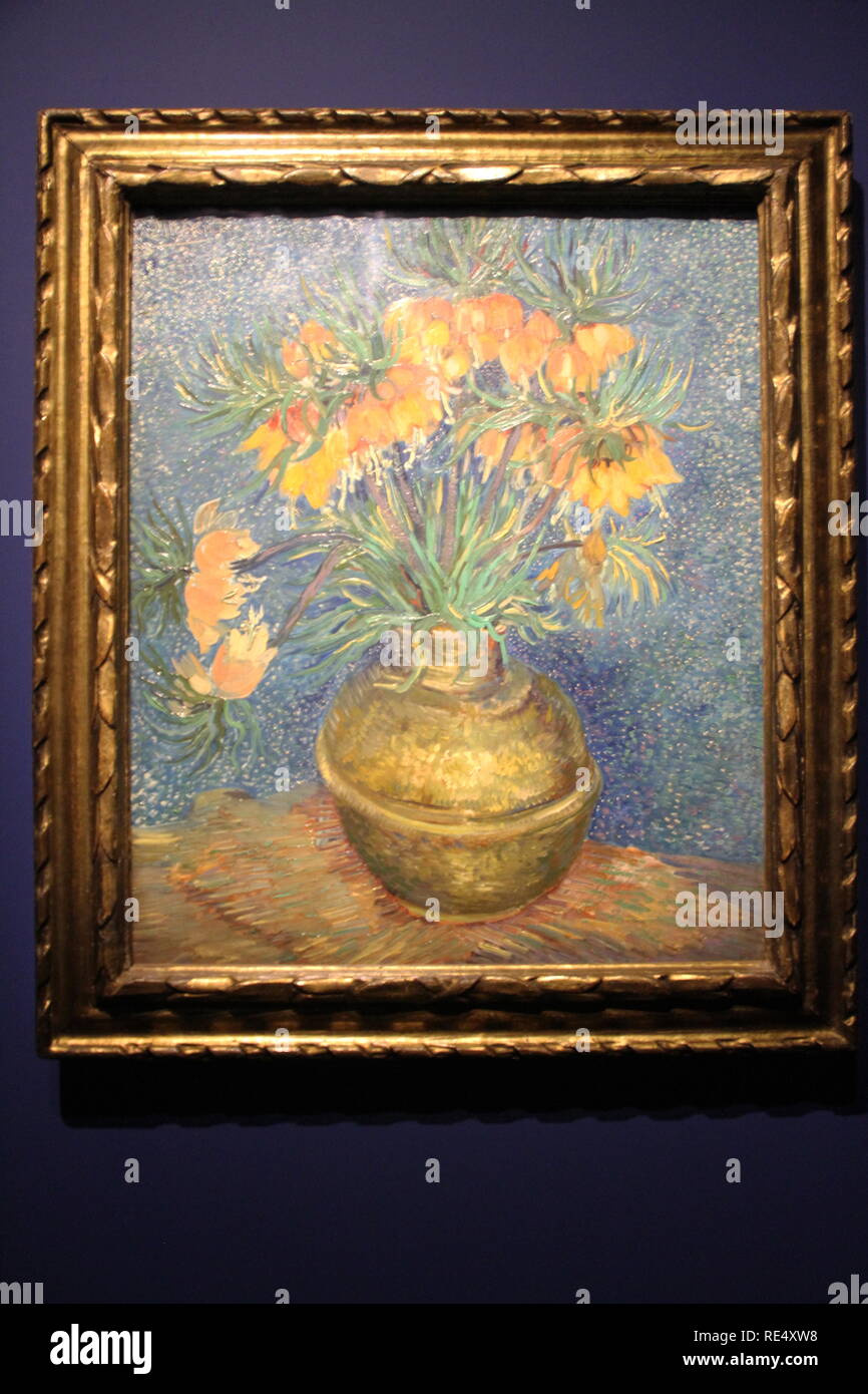 Flowers in a Vase, Fritillaries in a Copper Vase, 1886, oil on canvas,  Paris, musée d'Orsay, Vincent van Gogh (1853-1890), 2016, CCBB, São Paulo, Br Stock Photo