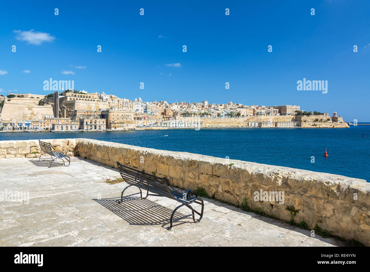 Beautiful view of Valletta, Malta as seen from Senglea, one of the Three Cities Stock Photo