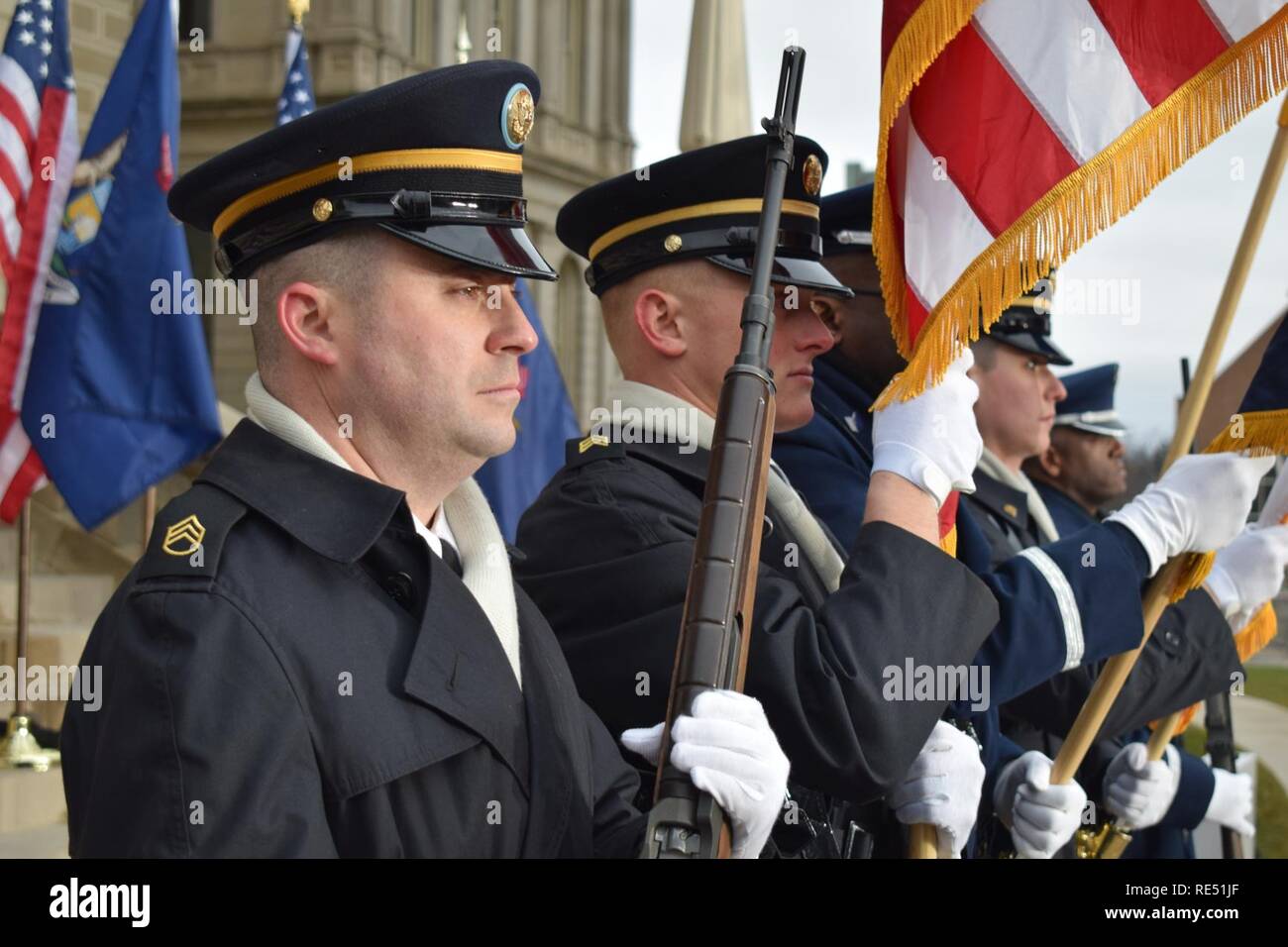 The Michigan National Guard honor guard participates in the