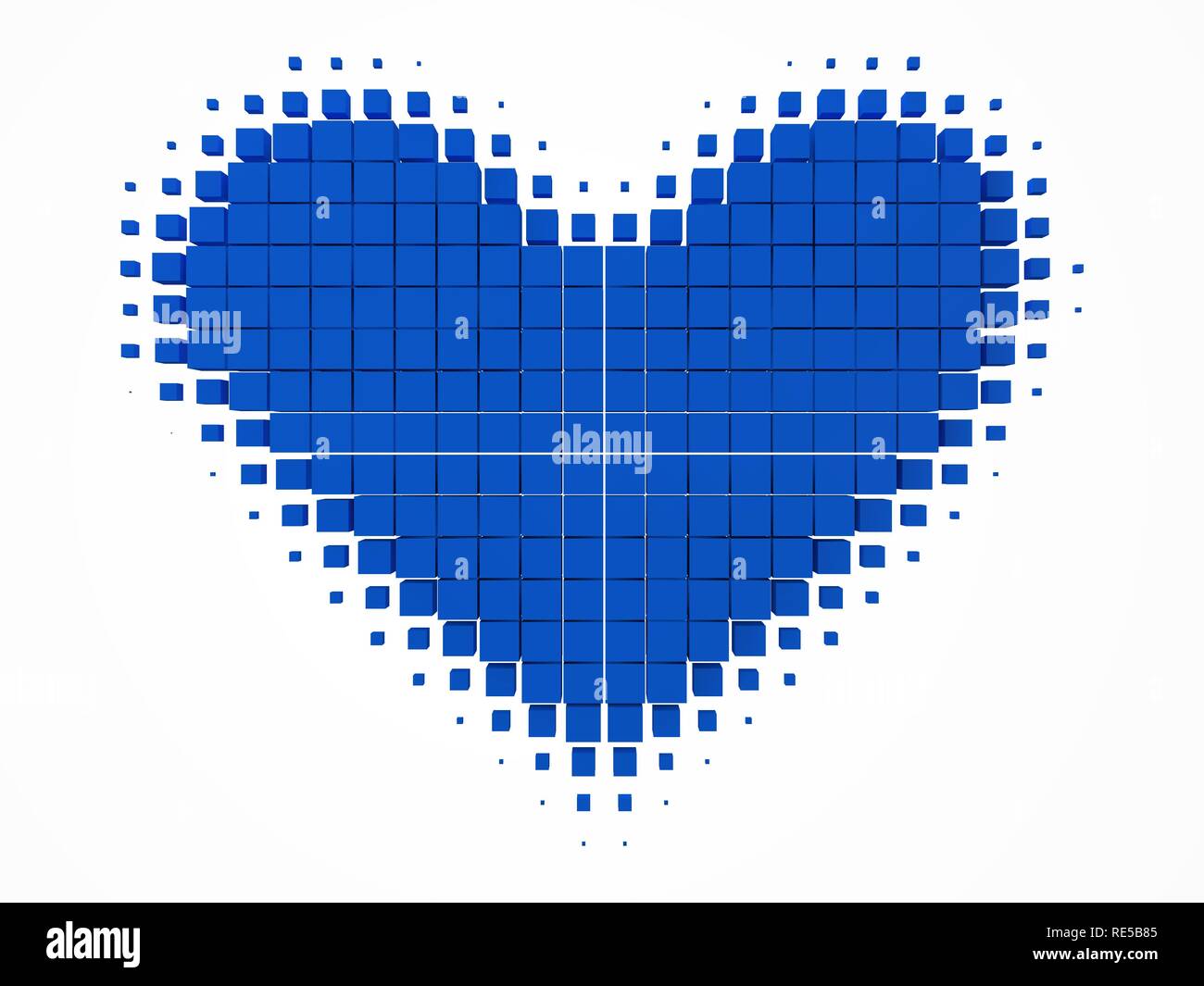 heart shaped data block. made with blue cubes. 3d pixel style vector illustration. Stock Vector