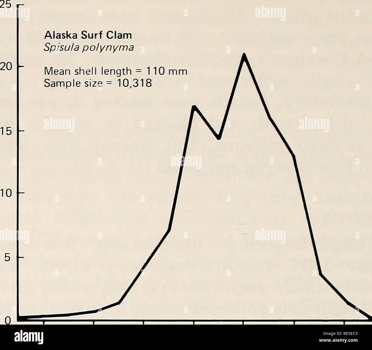 . The Eastern Bering Sea Shelf : oceanography and resources / edited by Donald W. Hood and John A. Calder. Oceanography Bering Sea.. 22-24 26-28 30-32 34-36 Depth (meters) 38-40 42-44 Figure 67-2. Depth-dependent density distribution of tiie S. polynyma stock off the north coast of the Alaska Penin- sula as determined during the 1977 resource assessment survey using a hydraulic clam harvester 0.92 m wide.. -I r 70-74 80-84 90-94 100-104 110-114 120 124 130-134 140-144 Length (mm, by 5-mm increments) Figure 67-3. Weighted shell-length size-composition of the S. polynyma stock off the north coas Stock Photo