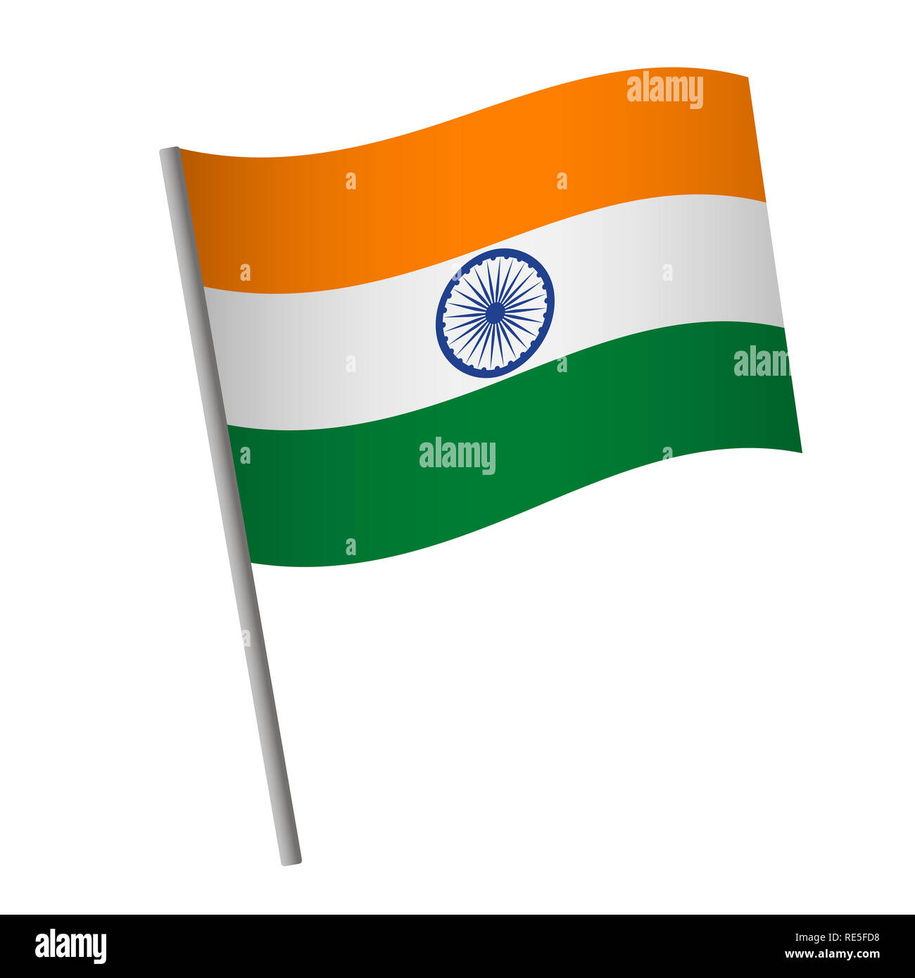India flag icon. National flag of India on a pole  illustration. Stock Photo