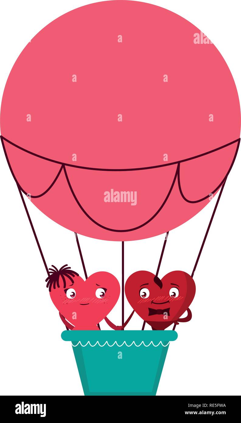 hearts couple flying in balloon air hot vector illustration design ...