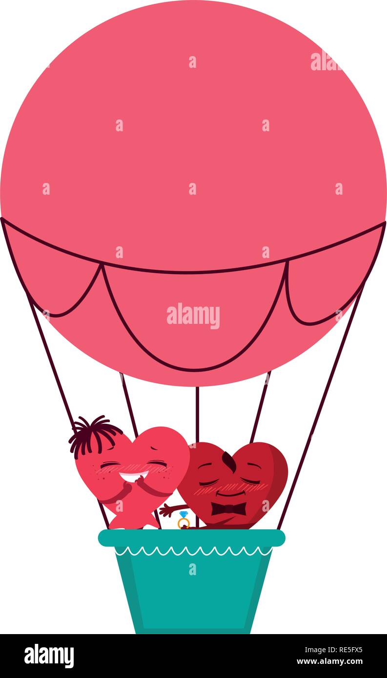 hearts couple flying in balloon air hot vector illustration design ...