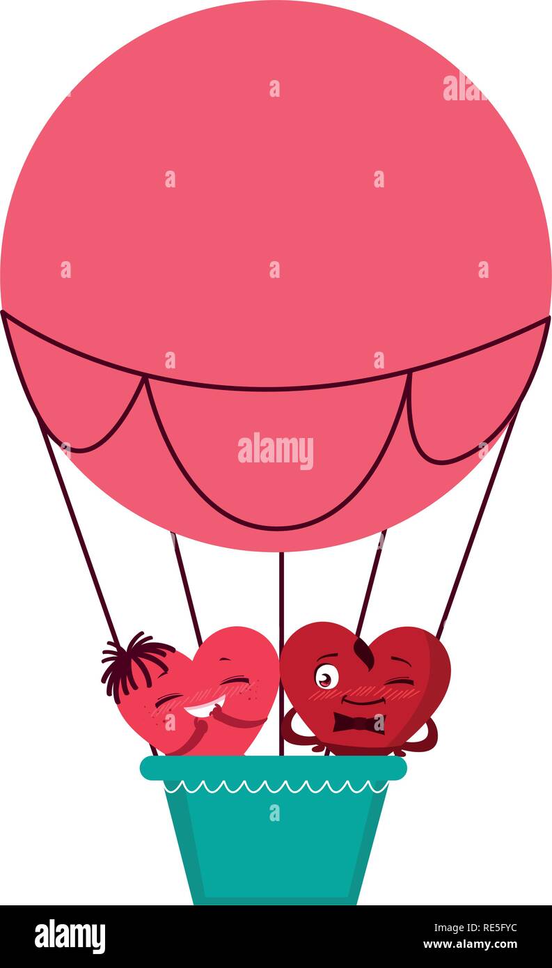 hearts couple flying in balloon air hot vector illustration design ...