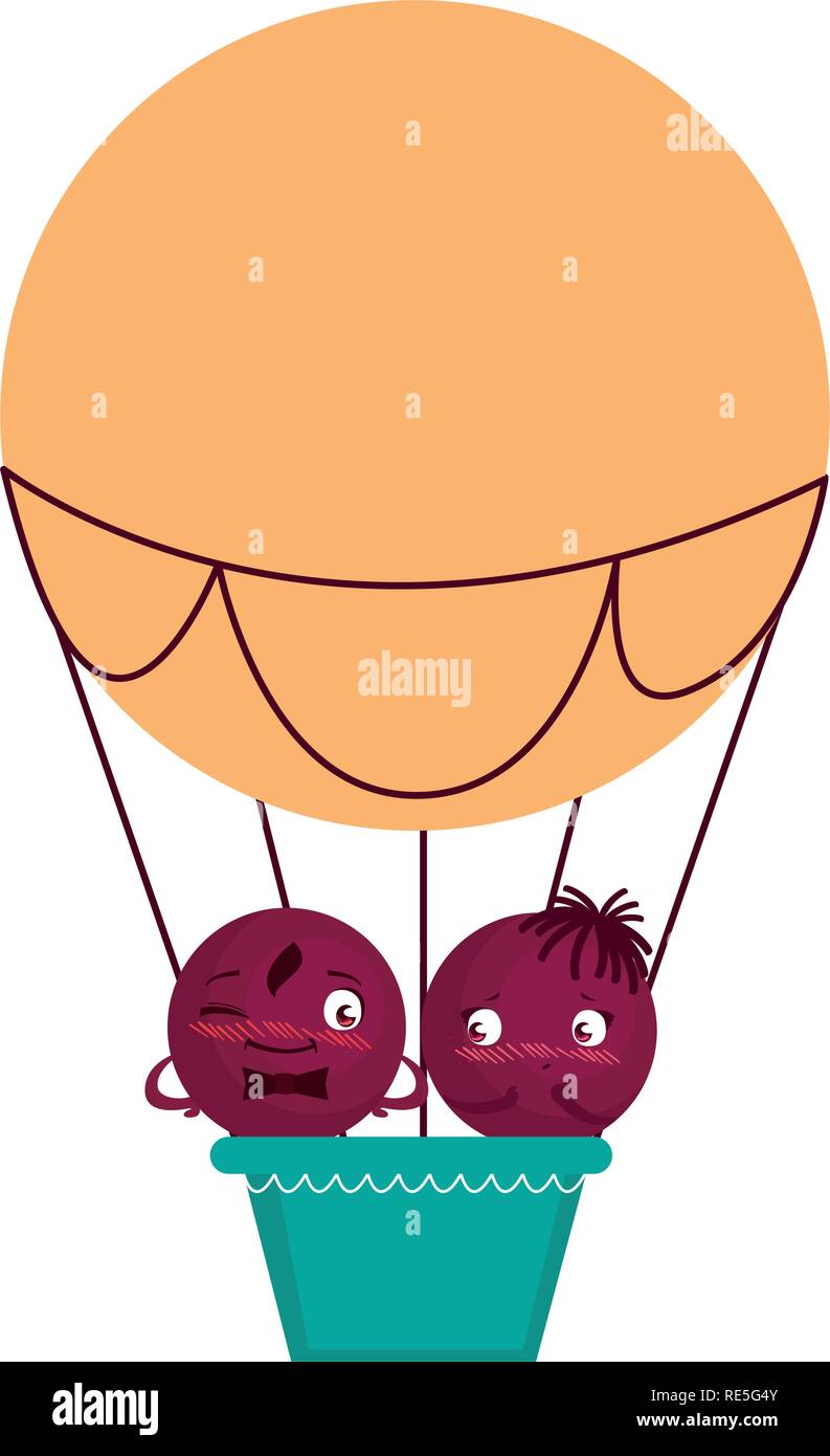 happy couple flying in balloon air hot vector illustration design Stock ...