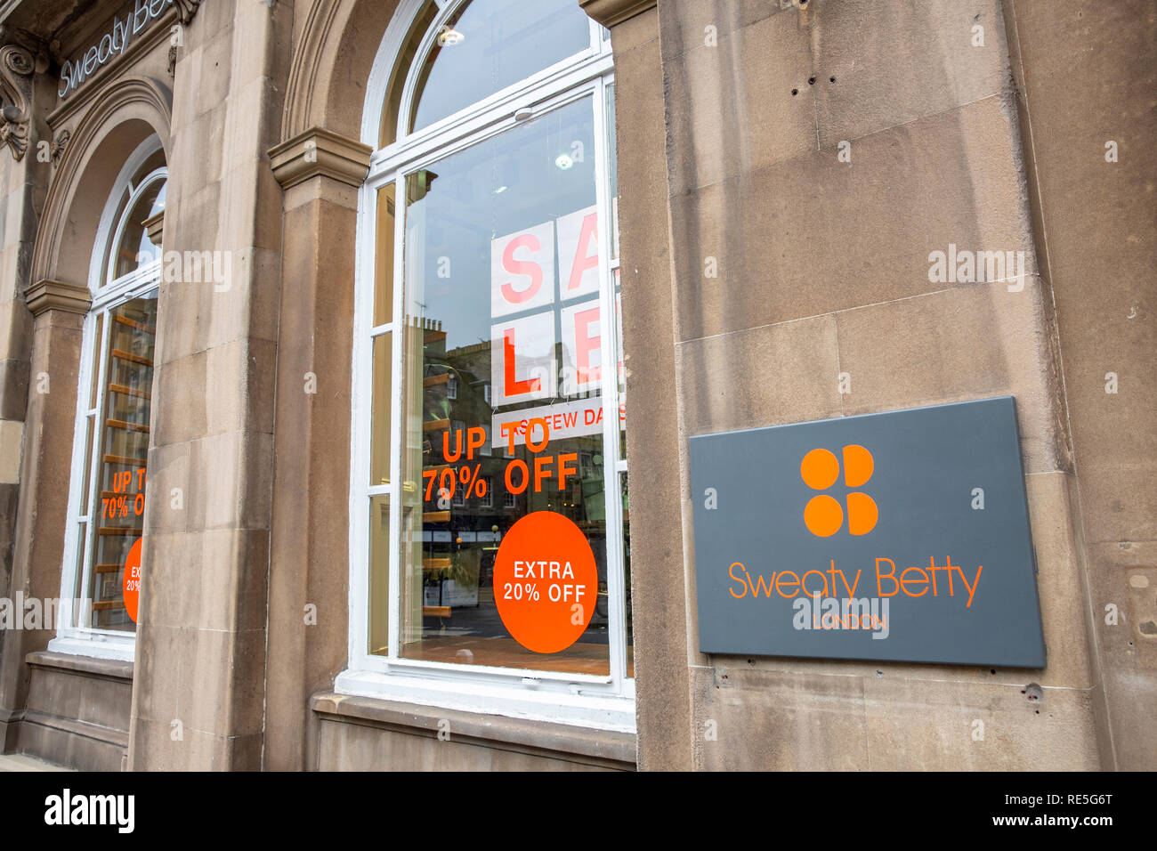 Sweaty Betty clothing store in Edinburgh advertising its January