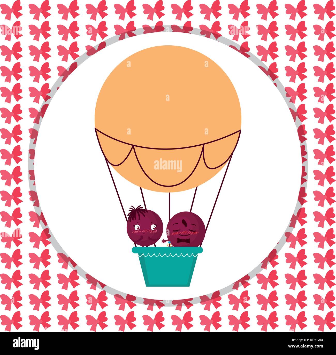 happy couple flying in balloon air hot vector illustration design Stock ...