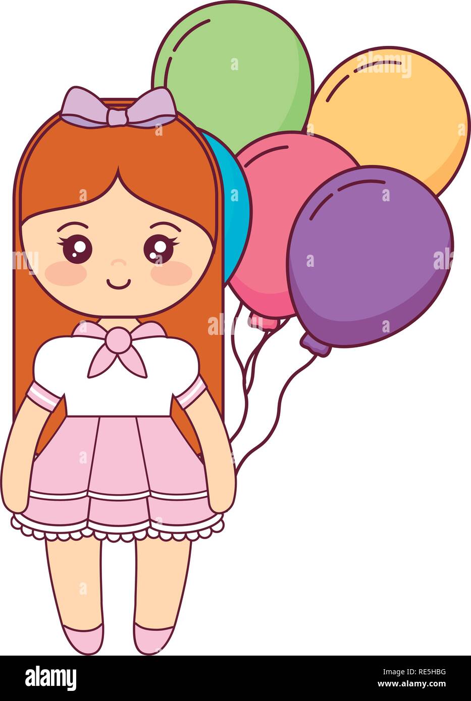 cute and little girl with balloons helium vector illustration design ...