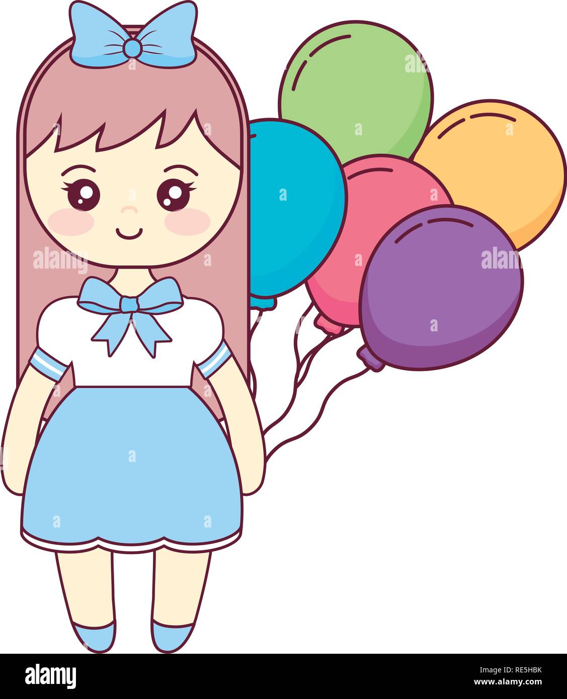 cute and little girl with balloons helium vector illustration design ...